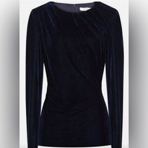 Reiss Gabbie navy Blue Velvet blouse top long sleeve ruched